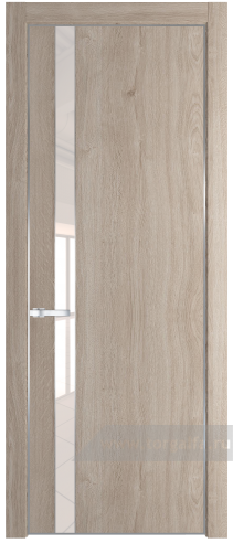 Дверь со стеклом ProfilDoors 18NA Lacobel Перламутровый лак с профилем Серебро (Дуб Сонома)