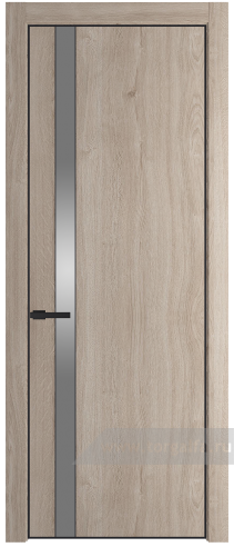 Дверь со стеклом ProfilDoors 18NA Lacobel Серебряный лак с профилем Черный матовый RAL9005 (Дуб Сонома)