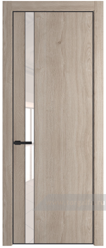 Дверь со стеклом ProfilDoors 18NA Lacobel Перламутровый лак с профилем Черный матовый RAL9005 (Дуб Сонома)