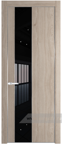 Дверь со стеклом ProfilDoors 19NA Lacobel Черный лак с профилем Серебро (Дуб Сонома)
