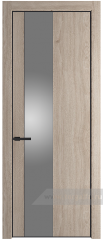 Дверь со стеклом ProfilDoors 19NA Lacobel Серебряный лак с профилем Черный матовый RAL9005 (Дуб Сонома)