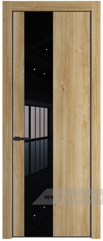 Дверь со стеклом ProfilDoors 19NA Lacobel Черный лак с профилем Черный матовый RAL9005 (Дуб Карамель)