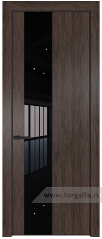 Дверь со стеклом ProfilDoors 19NA Lacobel Черный лак с профилем Черный матовый RAL9005 (Дуб Тобакко)