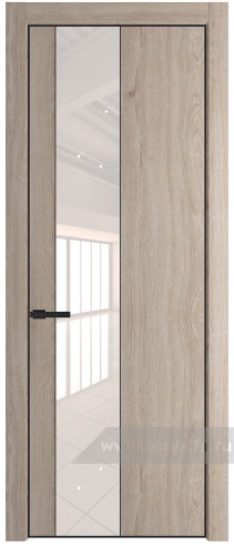 Дверь со стеклом ProfilDoors 19NA Lacobel Перламутровый лак с профилем Черный матовый RAL9005 (Дуб Сонома)
