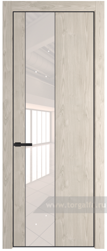 Дверь со стеклом ProfilDoors 19NA Lacobel Перламутровый лак с профилем Черный матовый RAL9005 (Каштан светлый)
