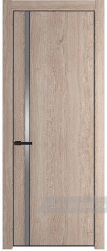 Дверь со стеклом ProfilDoors 21NA Lacobel Серебряный лак с профилем Черный матовый RAL9005 (Дуб Сонома)