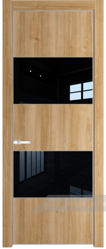 Дверь со стеклом ProfilDoors 22NA Lacobel Черный лак с профилем Серебро (Дуб Карамель)