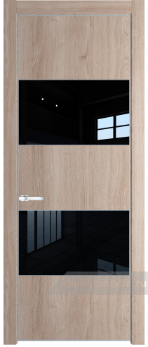 Дверь со стеклом ProfilDoors 22NA Lacobel Черный лак с профилем Серебро (Дуб Сонома)