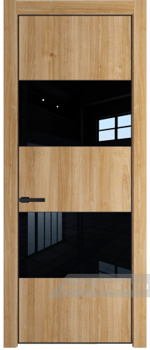 Дверь со стеклом ProfilDoors 22NA Lacobel Черный лак с профилем Черный матовый RAL9005 (Дуб Карамель)