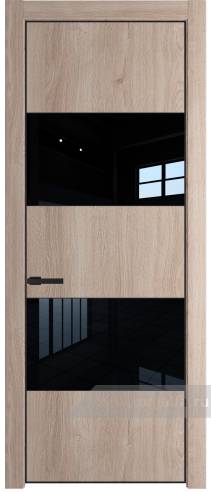 Дверь со стеклом ProfilDoors 22NA Lacobel Черный лак с профилем Черный матовый RAL9005 (Дуб Сонома)