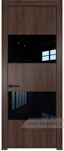 Дверь со стеклом ProfilDoors 22NA Lacobel Черный лак с профилем Черный матовый RAL9005 (Дуб Тобакко)