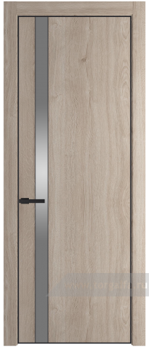 Дверь со стеклом ProfilDoors 18NE Lacobel Серебряный лак с кромкой Черный матовый RAL9005 (Дуб Сонома)