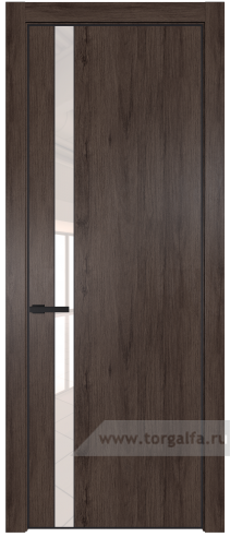 Дверь со стеклом ProfilDoors 18NE Lacobel Перламутровый лак с кромкой Черный матовый RAL9005 (Дуб Тобакко)