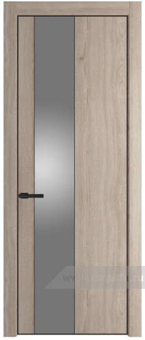 Дверь со стеклом ProfilDoors 19NE Lacobel Серебряный лак с кромкой Черный матовый RAL9005 (Дуб Сонома)