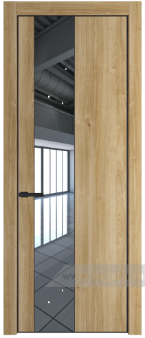 Дверь со стеклом ProfilDoors 19NE Зеркало с кромкой Черный матовый RAL9005 (Дуб Карамель)