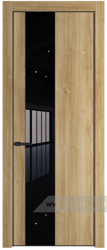 Дверь со стеклом ProfilDoors 19NE Lacobel Черный лак с кромкой Черный матовый RAL9005 (Дуб Карамель)