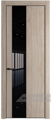 Дверь со стеклом ProfilDoors 19NE Lacobel Черный лак с кромкой Черный матовый RAL9005 (Дуб Сонома)