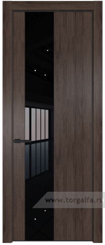 Дверь со стеклом ProfilDoors 19NE Lacobel Черный лак с кромкой Черный матовый RAL9005 (Дуб Тобакко)