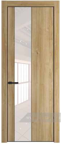 Дверь со стеклом ProfilDoors 19NE Lacobel Перламутровый лак с кромкой Черный матовый RAL9005 (Дуб Карамель)