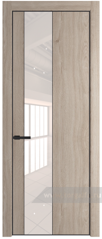 Дверь со стеклом ProfilDoors 19NE Lacobel Перламутровый лак с кромкой Черный матовый RAL9005 (Дуб Сонома)