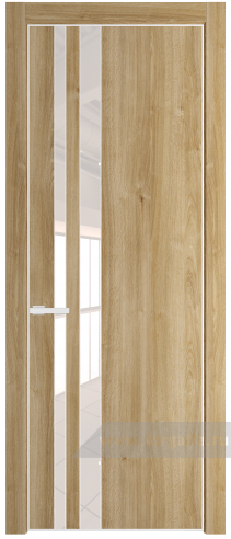 Дверь со стеклом ProfilDoors 20NE Lacobel Перламутровый лак с кромкой Белый матовый RAL9003 (Дуб Карамель)