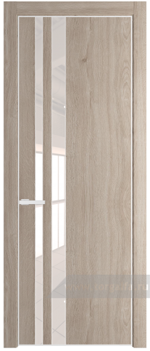 Дверь со стеклом ProfilDoors 20NE Lacobel Перламутровый лак с кромкой Белый матовый RAL9003 (Дуб Сонома)