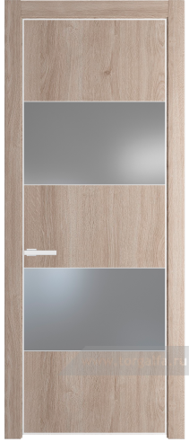 Дверь со стеклом ProfilDoors 22NE Lacobel Серебряный лак с кромкой Белый матовый RAL9003 (Дуб Сонома)