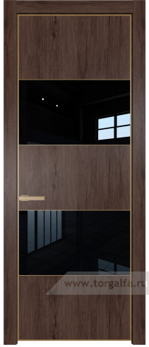 Дверь со стеклом ProfilDoors 22NE Lacobel Черный лак с кромкой Золото (Дуб Тобакко)
