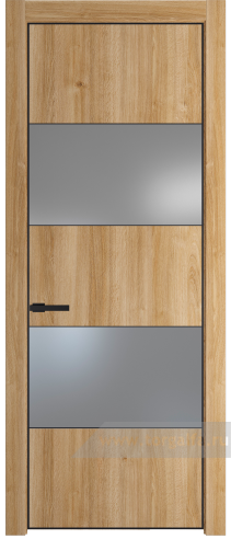 Дверь со стеклом ProfilDoors 22NE Lacobel Серебряный лак с кромкой Черный матовый RAL9005 (Дуб Карамель)