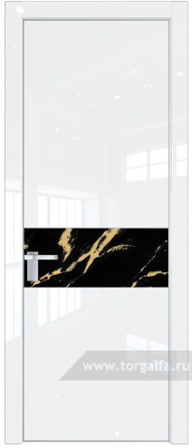Дверь со стеклом ProfilDoors 17LA Нефи черный узор золото с профилем Серебро (Белый люкс)