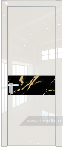Дверь со стеклом ProfilDoors 17LA Нефи черный узор золото с профилем Серебро (Магнолия люкс)