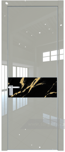 Дверь со стеклом ProfilDoors 17LA Нефи черный узор золото с профилем Серебро (Галька люкс)