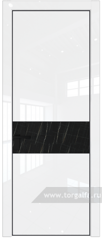 Дверь со стеклом ProfilDoors 17LA Неро мрамор с профилем Черный матовый RAL9005 (Белый люкс)