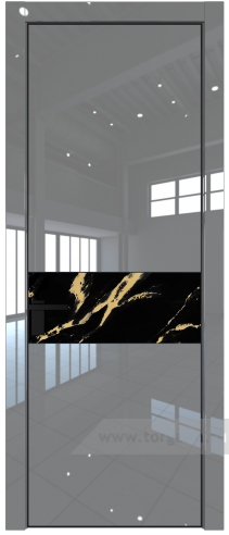 Дверь со стеклом ProfilDoors 17LA Нефи черный узор золото с профилем Черный матовый RAL9005 (Грей люкс)