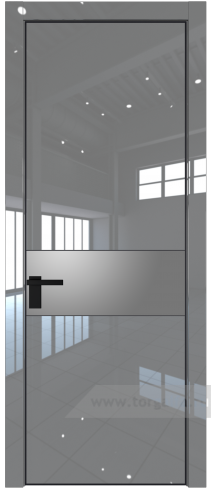 Дверь со стеклом ProfilDoors 17LA Lacobel Серебряный лак с профилем Черный матовый RAL9005 (Грей люкс)