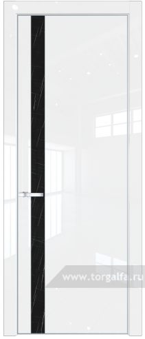 Дверь со стеклом ProfilDoors 18LA Неро мрамор с профилем Серебро (Белый люкс)