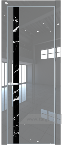 Дверь со стеклом ProfilDoors 18LA Нефи черный узор серебро с профилем Серебро (Грей люкс)