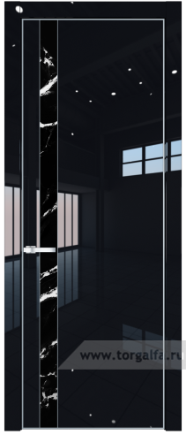 Дверь со стеклом ProfilDoors 18LA Нефи черный узор серебро с профилем Серебро (Черный люкс)