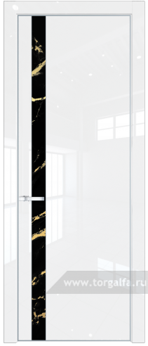 Дверь со стеклом ProfilDoors 18LA Нефи черный узор золото с профилем Серебро (Белый люкс)