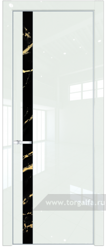 Дверь со стеклом ProfilDoors 18LA Нефи черный узор золото с профилем Серебро ( ДаркВайт люкс)
