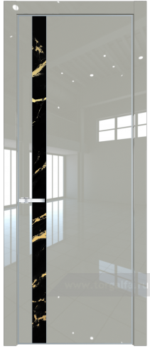 Дверь со стеклом ProfilDoors 18LA Нефи черный узор золото с профилем Серебро (Галька люкс)
