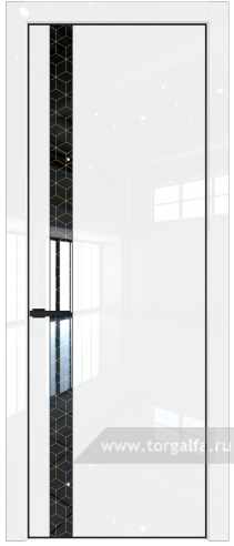 Дверь со стеклом ProfilDoors 18LA Лоран узор золото с профилем Черный матовый RAL9005 (Белый люкс)