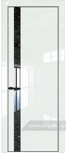 Дверь со стеклом ProfilDoors 18LA Лоран узор золото с профилем Черный матовый RAL9005 ( ДаркВайт люкс)