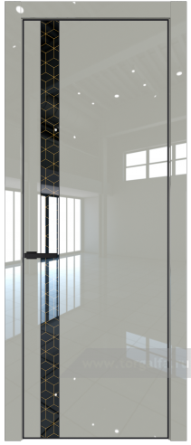 Дверь со стеклом ProfilDoors 18LA Лоран узор золото с профилем Черный матовый RAL9005 (Галька люкс)