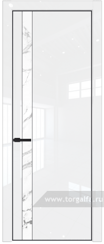 Дверь со стеклом ProfilDoors 18LA Нефи белый узор серебро с профилем Черный матовый RAL9005 (Белый люкс)