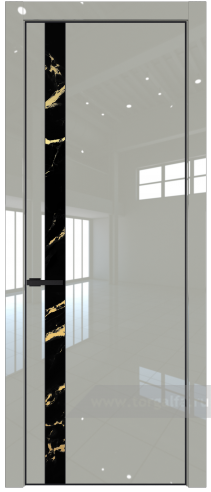 Дверь со стеклом ProfilDoors 18LA Нефи черный узор золото с профилем Черный матовый RAL9005 (Галька люкс)