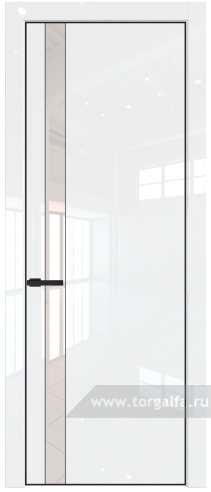 Дверь со стеклом ProfilDoors 18LA Lacobel Перламутровый лак с профилем Черный матовый RAL9005 (Белый люкс)