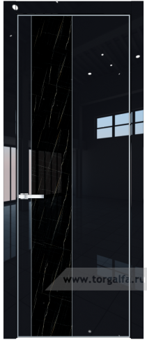 Дверь со стеклом ProfilDoors 19LA Неро мрамор с профилем Серебро (Черный люкс)