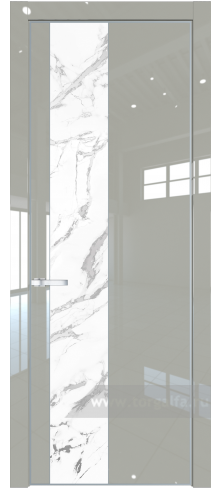 Дверь со стеклом ProfilDoors 19LA Нефи белый узор серебро с профилем Серебро (Галька люкс)