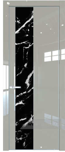 Дверь со стеклом ProfilDoors 19LA Нефи черный узор серебро с профилем Серебро (Галька люкс)